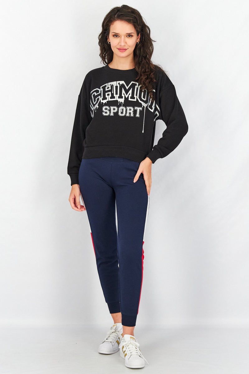 JOHN RICHMOND سويت شيرت رياضي نسائي بأكمام طويلة، أسود/أبيض - Image 2